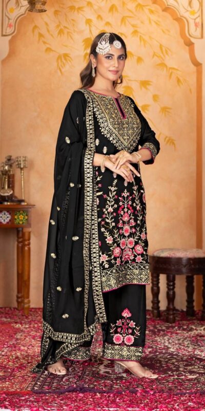 KF 1686 Black Faux Georgette Salwar Suit with Embroidery Work & Mirror Work. Exclusive Offer ₹2449. Delivery 4-6 Working Days. Shop now. | Casual Suits, Jump Suits, Tops & Bottoms, Track Suits, Trendy Wear, Creative suits, Designer Suits, Palazzo Suits, Party Wear Suits, Patiala Suits, Salwar suit, Straight Suits