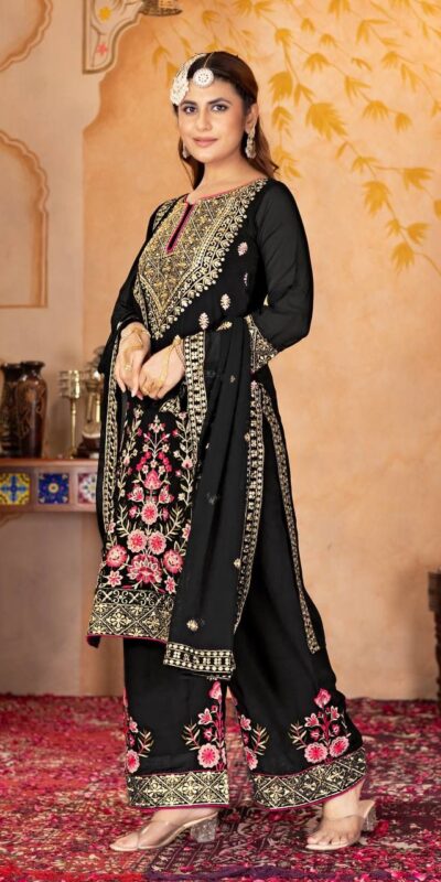 KF 1686 Black Faux Georgette Salwar Suit with Embroidery Work & Mirror Work. Exclusive Offer ₹2449. Delivery 4-6 Working Days. Shop now. | Casual Suits, Jump Suits, Tops & Bottoms, Track Suits, Trendy Wear, Creative suits, Designer Suits, Palazzo Suits, Party Wear Suits, Patiala Suits, Salwar suit, Straight Suits