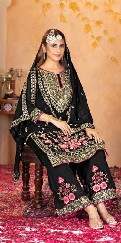 KF 1686 Black Faux Georgette Salwar Suit with Embroidery Work & Mirror Work. Exclusive Offer ₹2449. Delivery 4-6 Working Days. Shop now. | Casual Suits, Jump Suits, Tops & Bottoms, Track Suits, Trendy Wear, Creative suits, Designer Suits, Palazzo Suits, Party Wear Suits, Patiala Suits, Salwar suit, Straight Suits