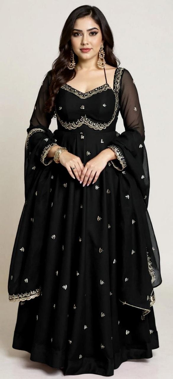 Black Georgette Embroidery Work Gown - Image 2