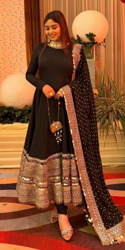 ZSR 3152 Black Color Roman silk Gown with Embroidery Work & Lace Work. Grab it for ₹2599. Delivery 4-6 Working Days. Shop now. | Bollywood Gowns, Creative Gowns, Designer Gowns, Embroidered Gowns, Gowns, Party Wear Gowns