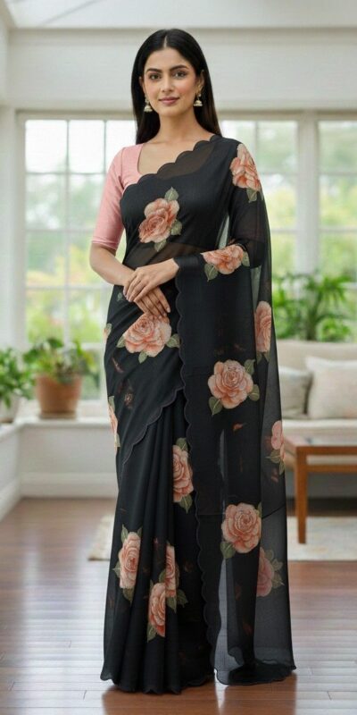 Black TB Organza Digital Print Saree