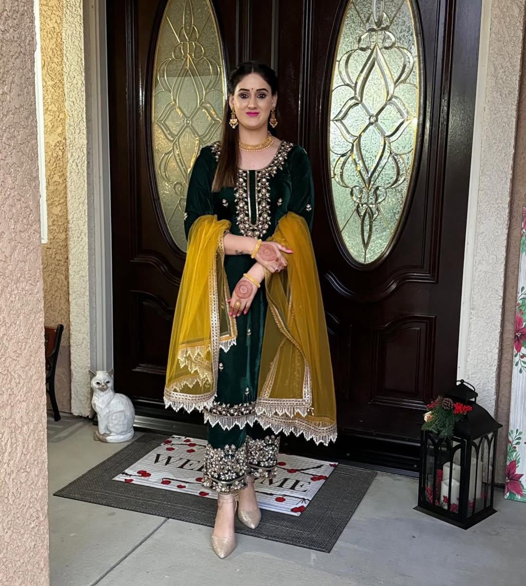 Black Velvet Embroidery Moti Lace Work Salwar Suit - Image 3