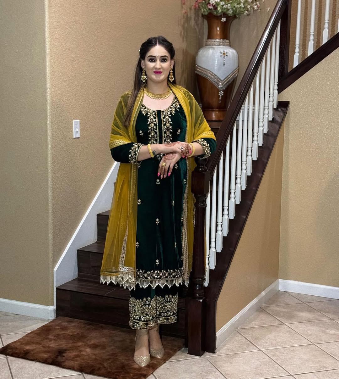 Black Velvet Embroidery Moti Lace Work Salwar Suit - Image 2