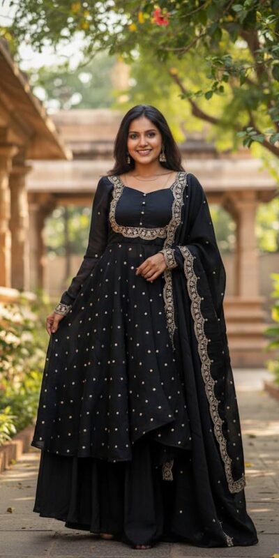 Black Vichitra Silk Zari Embroidery Work Salwar Suit