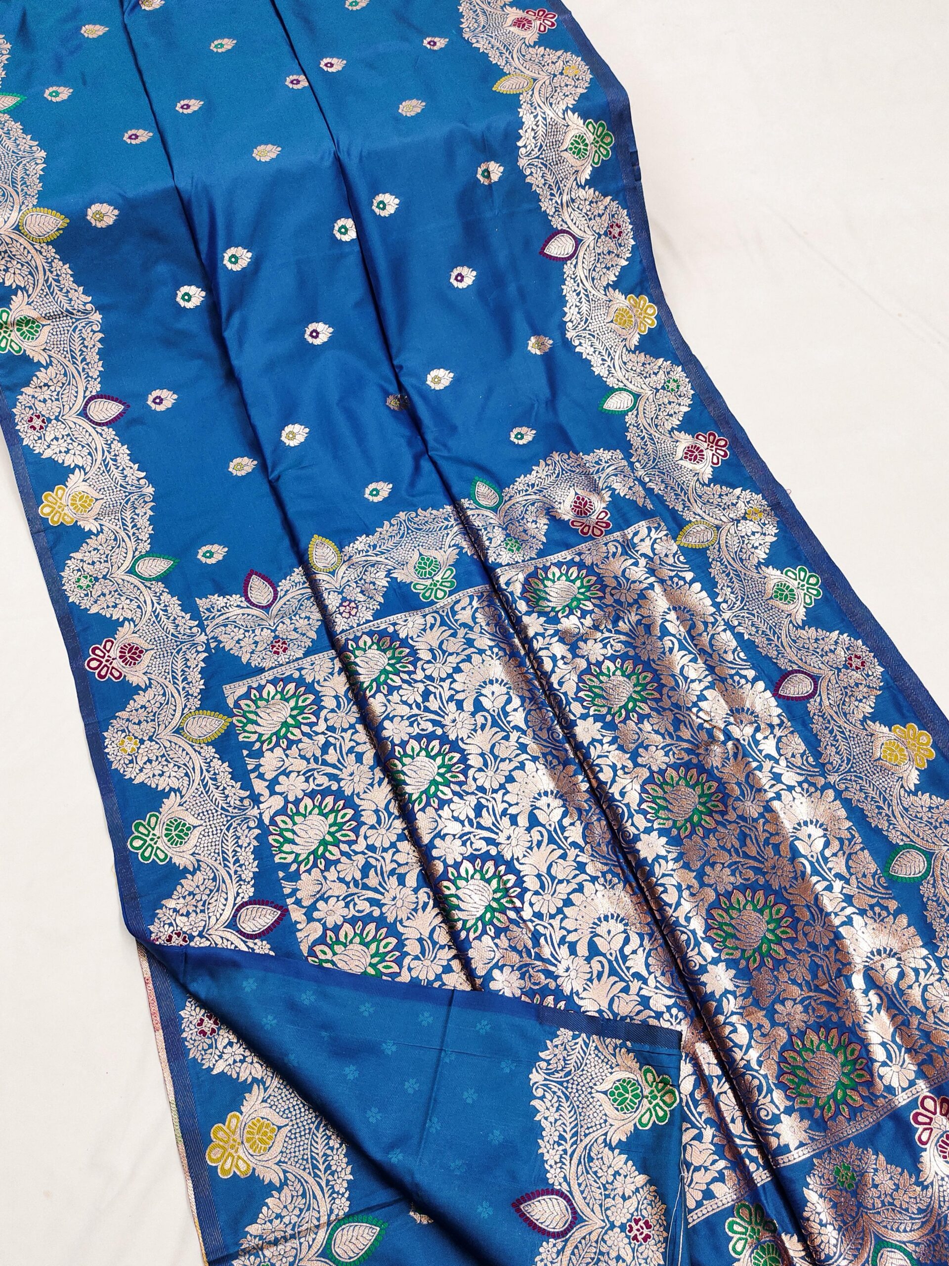MB 3319 Blue Color Banarasi Lace Work Gold Zari Border Saree . Available at ₹1849 only. Delivery 4-6 Working Days. Shop now. | Creative Sarees, Embroidered Sarees, Bollywood Sarees, Designer Sarees, Ethnic Saree, Modern Digital sarees, Party Wear Sarees, Sarees