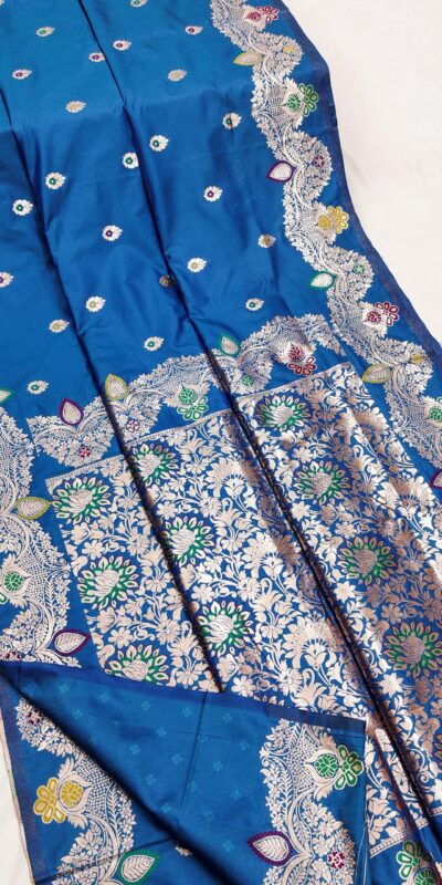 MB 3319 Blue Color Banarasi Lace Work Gold Zari Border Saree . Available at ₹1849 only. Delivery 4-6 Working Days. Shop now. | Creative Sarees, Embroidered Sarees, Bollywood Sarees, Designer Sarees, Ethnic Saree, Modern Digital sarees, Party Wear Sarees, Sarees