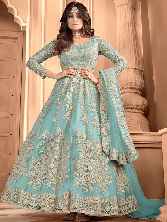 Blue Heavy Net Embroidery Work Salwar Suit