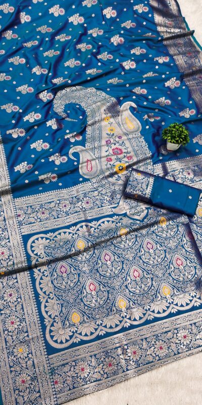 MB 3279 Blue Soft Banarasi Silk Saree with Lace Work & Zari Work. Festive Deal ₹1899. Delivery 4-6 Working Days. Shop now. | Creative Sarees, Embroidered Sarees, Bollywood Sarees, Designer Sarees, Ethnic Saree, Modern Digital sarees, Party Wear Sarees, Sarees