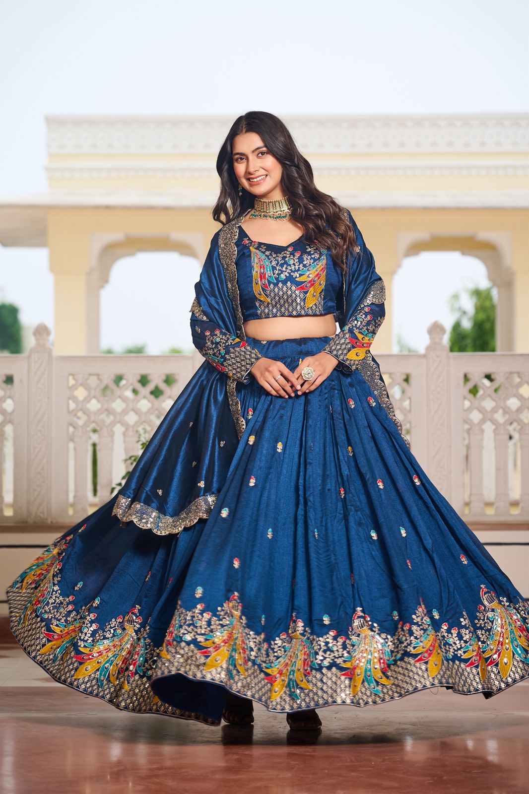 Blue Vichitra Embroidery Work Lehenga Choli - Image 4