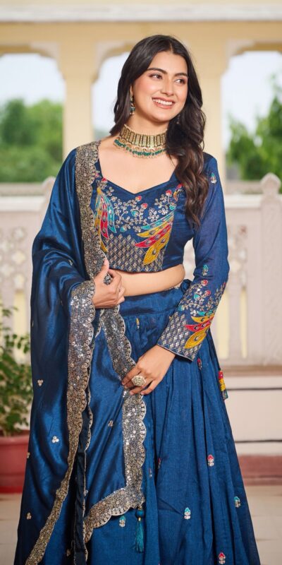 Blue Vichitra Embroidery Work Lehenga Choli