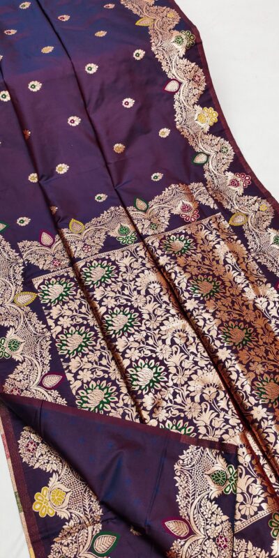 MB 3319 Dark Purple Color Banarasi Lace Work Gold Zari Border Saree . Available at ₹1849 only. Delivery 4-6 Working Days. Shop now. | Creative Sarees, Embroidered Sarees, Bollywood Sarees, Designer Sarees, Ethnic Saree, Modern Digital sarees, Party Wear Sarees, Sarees
