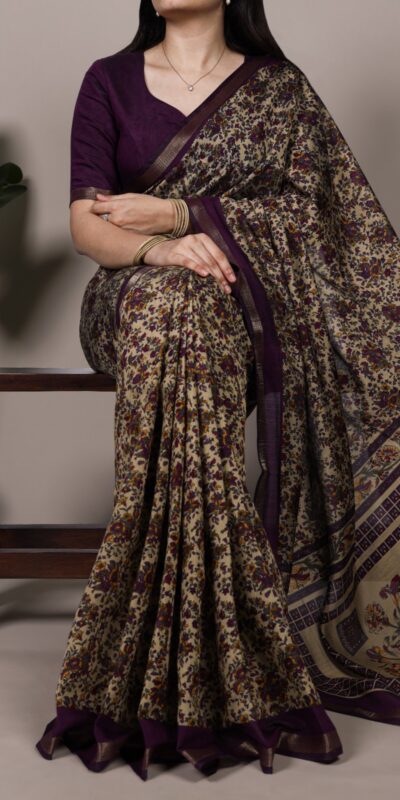 Dark Purple Polyester Viscose Chanderi Zari Work Saree