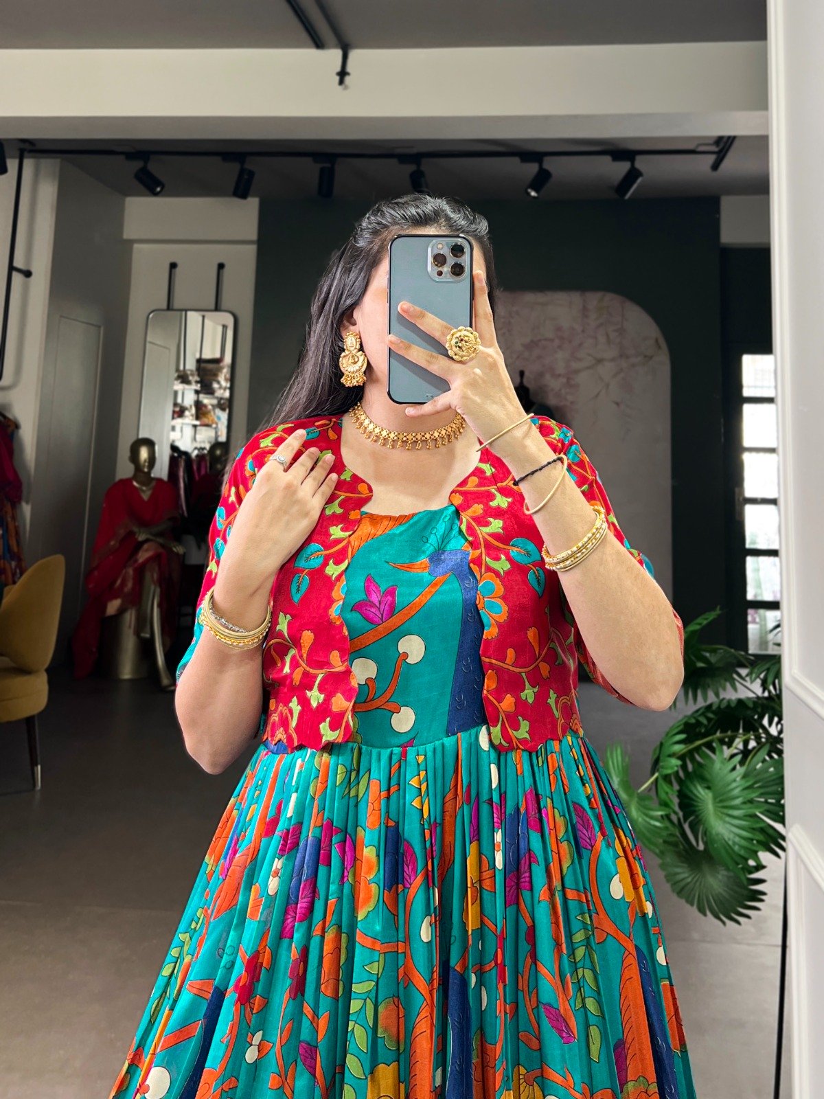 YNF 5035 Firozi in Taser Silk Zari Work & Kalamkari Print Gown . Available at ₹1799 only. Delivery 4-6 Working Days. Shop now. | Bollywood Gowns, Creative Gowns, Designer Gowns, Embroidered Gowns, Gowns, Party Wear Gowns