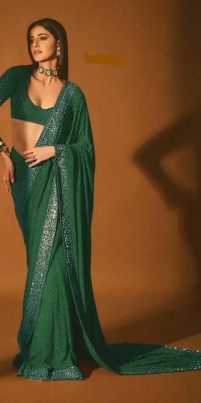 DF 3465 Green Faux Georgette Saree with Embroidery Work & Mirror Work. Affordable Price ₹2099. Delivery 4-6 Working Days. Shop now. | Creative Sarees, Embroidered Sarees, Bollywood Sarees, Designer Sarees, Ethnic Saree, Modern Digital sarees, Party Wear Sarees, Sarees