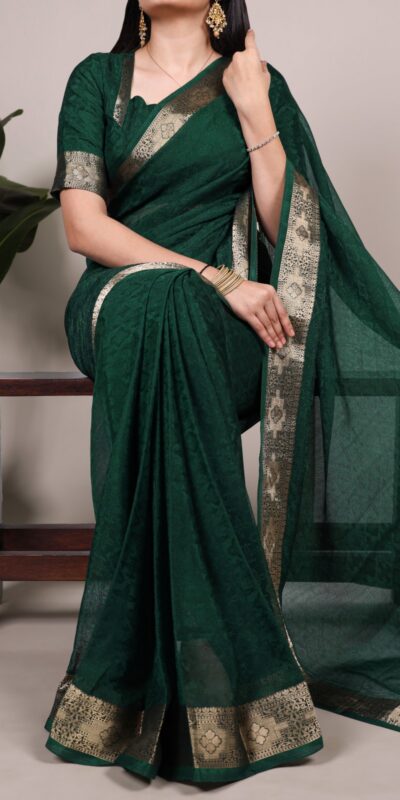 Green Poly Shimmer With Zari Work Saree