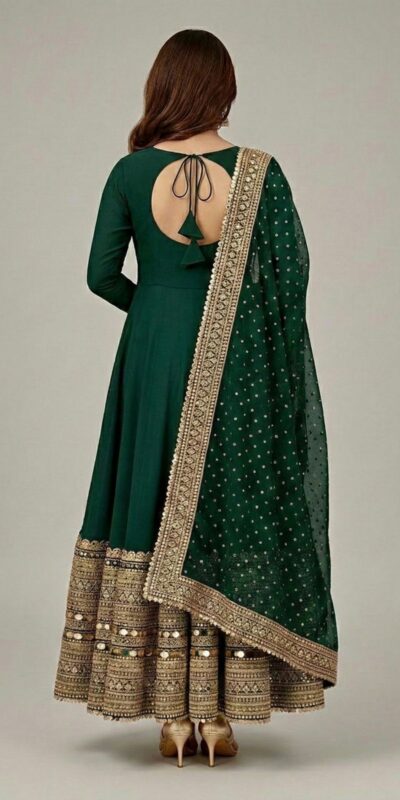 ZSR 3152 Green Color Roman silk Gown with Embroidery Work & Lace Work. Grab it for ₹2599. Delivery 4-6 Working Days. Shop now. | Bollywood Gowns, Creative Gowns, Designer Gowns, Embroidered Gowns, Gowns, Party Wear Gowns
