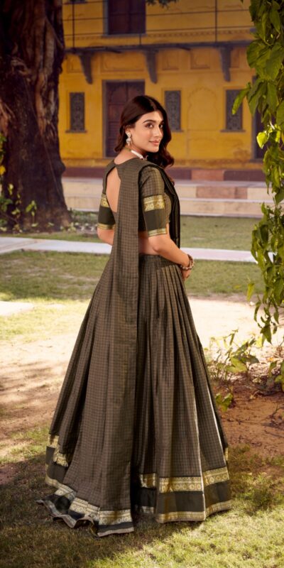 LNB 1900 Grey Color Chettinad Cotton Chex Zari Work Lehenga Choli . Now at just ₹3249. Delivery 4-6 Working Days. Shop now. | Bollywood Lehenga, Creative Lehenga, Designer Lehenga, Embroidered Lehenga, Lehenga, Party Wear Lehenga