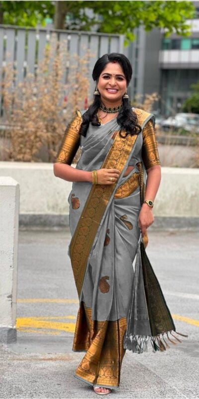 KPR 145 Grey Soft Lichi Silk Jacquard Work All Over Saree for Wedding, Party, Family Gatherings,, Pongal Introductory Price ₹1299. Delivery 4-6 Worki | Creative Sarees, Embroidered Sarees, Bollywood Sarees, Designer Sarees, Ethnic Saree, Modern Digital sarees, Party Wear Sarees, Sarees