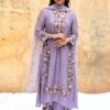 Lavender Faux Georgette Embroidery Lace Work Salwar Suit