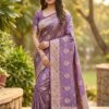Lavender Satin Silk Lace Zari Work Saree