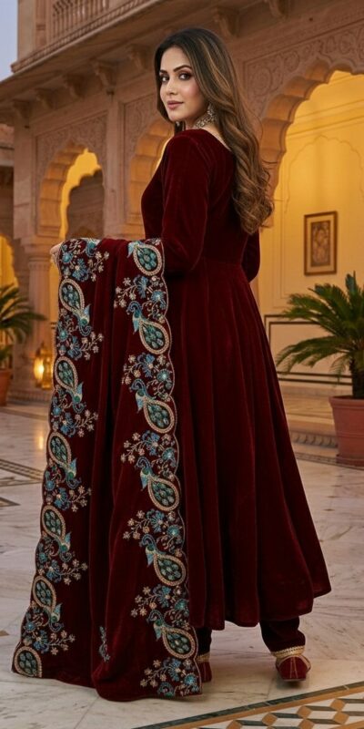 ST 1148 Maroon 9000 Velvet Salwar Suit with Embroidery Work & Lace Work. Get it for ₹2449. Delivery 4-6 Working Days. Shop now. | Casual Suits, Jump Suits, Tops & Bottoms, Track Suits, Trendy Wear, Creative suits, Designer Suits, Palazzo Suits, Party Wear Suits, Patiala Suits, Salwar suit, Straight Suits
