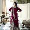 Maroon Faux Georgette Embroidery Rivet Moti Work Salwar Suit