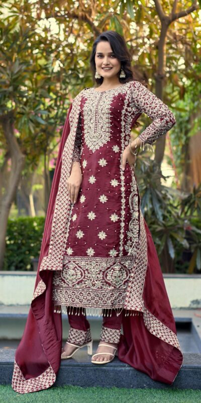 SR 1698 Maroon in Color Organza Silk Embroidery Work Salwar Suit . Festive Deal ₹2499. Delivery 4-6 Working Days. Shop now. | Casual Suits, Jump Suits, Tops & Bottoms, Track Suits, Trendy Wear, Creative suits, Designer Suits, Palazzo Suits, Party Wear Suits, Patiala Suits, Salwar suit, Straight Suits