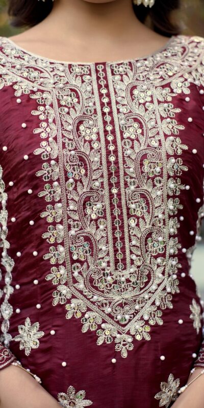 SR 1698 Maroon in Color Organza Silk Embroidery Work Salwar Suit . Festive Deal ₹2499. Delivery 4-6 Working Days. Shop now. | Casual Suits, Jump Suits, Tops & Bottoms, Track Suits, Trendy Wear, Creative suits, Designer Suits, Palazzo Suits, Party Wear Suits, Patiala Suits, Salwar suit, Straight Suits
