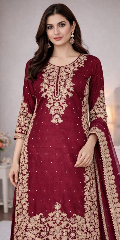 SSR 535 Maroon in Organza Silk Embroidery Work Salwar Suit . Available at ₹2399 only. Delivery 4-6 Working Days. Shop now. | Casual Suits, Jump Suits, Tops & Bottoms, Track Suits, Trendy Wear, Creative suits, Designer Suits, Palazzo Suits, Party Wear Suits, Patiala Suits, Salwar suit, Straight Suits