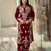 Maroon Rayon Wid Lakhnavi  Style Work Kurti