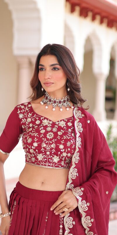KA 5052 Maroon Vichitra Silk Lehenga Choli Perfect for Wedding, Party, Baby Shower, Cultural Events, Pooja – . Exclusive Offer ₹2599. Delivery 4-6 Wo | Bollywood Lehenga, Creative Lehenga, Designer Lehenga, Embroidered Lehenga, Lehenga, Party Wear Lehenga