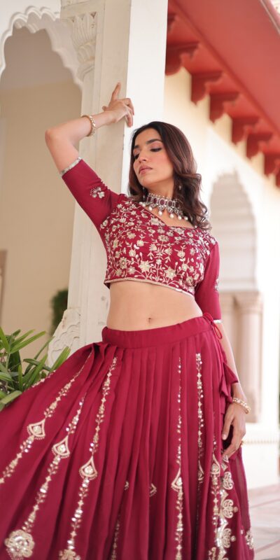 KA 5052 Maroon Vichitra Silk Lehenga Choli Perfect for Wedding, Party, Baby Shower, Cultural Events, Pooja – . Exclusive Offer ₹2599. Delivery 4-6 Wo | Bollywood Lehenga, Creative Lehenga, Designer Lehenga, Embroidered Lehenga, Lehenga, Party Wear Lehenga
