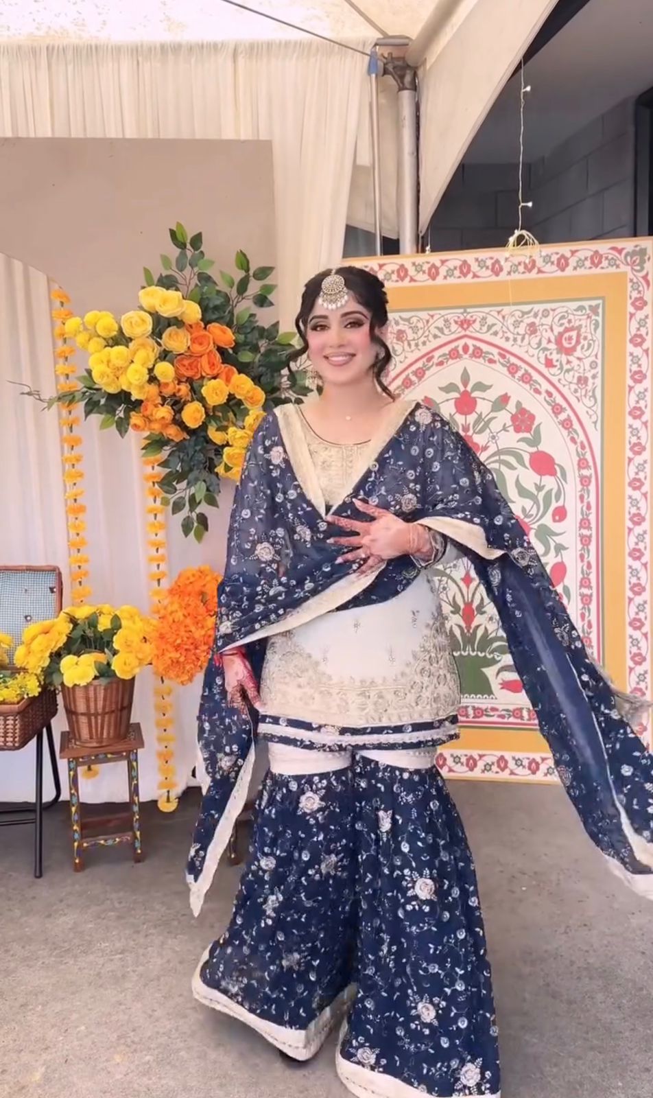 Navy Blue Faux Georgette Sequence Work Salwar Suit - Image 2