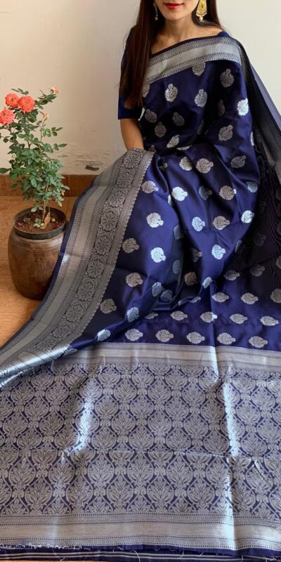 KPR 095 Navy Blue Soft Lichi Silk Saree with Lace Border & Lace Work. Affordable Price ₹1399. Delivery 4-6 Working Days. Shop now. | Creative Sarees, Embroidered Sarees, Bollywood Sarees, Designer Sarees, Ethnic Saree, Modern Digital sarees, Party Wear Sarees, Sarees