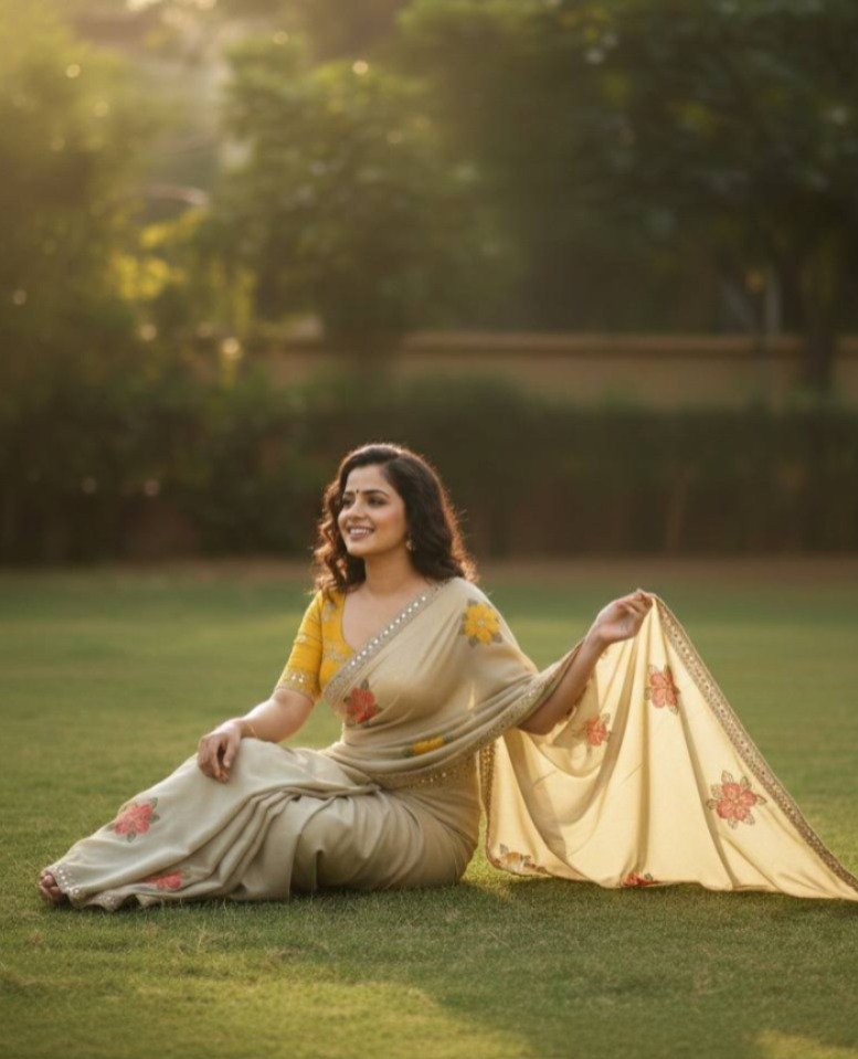 Off White Viscose Rangoli Embroidery Mirror Work Saree - Image 6