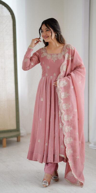 ZF 5011 Onion Crunchy Silk Gown with Embroidery Work. Wedding, Party, Festive, Events Best Price ₹2099. Delivery 4-6 Working Days. Shop now. | Bollywood Gowns, Creative Gowns, Designer Gowns, Embroidered Gowns, Gowns, Party Wear Gowns