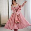 Onion Crunchy Silk Embroidery Work Gown