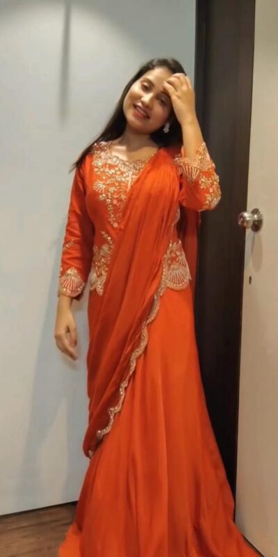 BE 407 Orange in ChinonMirror Work & Embroidery Work Lehenga Choli . Affordable Price ₹1999. Delivery 4-6 Working Days. Shop now. | Bollywood Lehenga, Creative Lehenga, Designer Lehenga, Embroidered Lehenga, Lehenga, Party Wear Lehenga