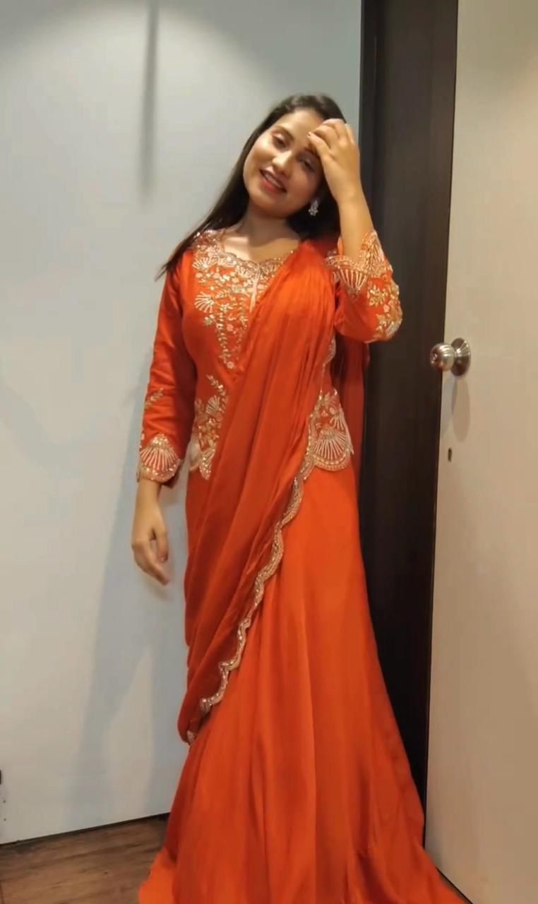 BE 407 Orange in ChinonMirror Work & Embroidery Work Lehenga Choli . Affordable Price ₹1999. Delivery 4-6 Working Days. Shop now. | Bollywood Lehenga, Creative Lehenga, Designer Lehenga, Embroidered Lehenga, Lehenga, Party Wear Lehenga