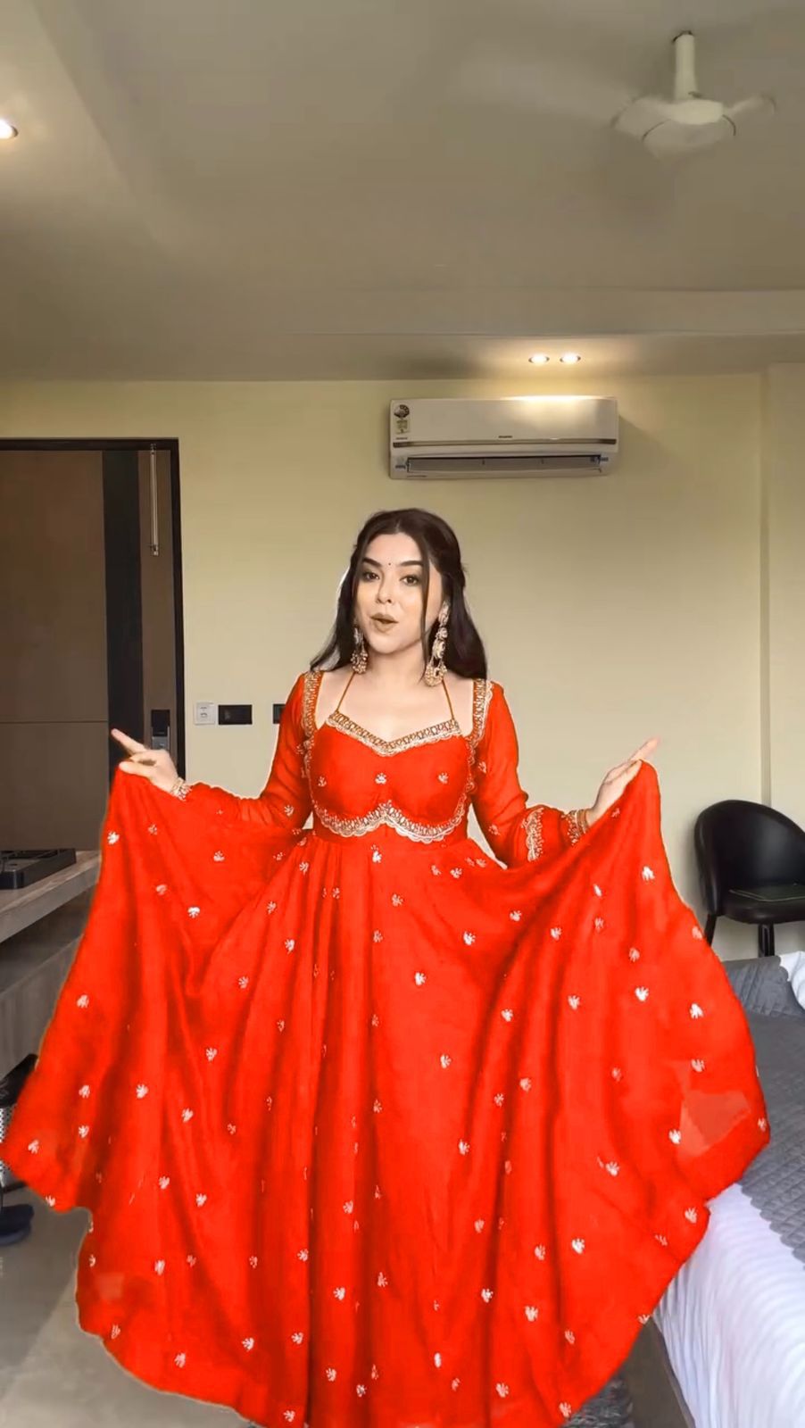 MF 1003 Orange Georgette Gown. Perfect for Wedding, Party, Pongal, Bridal Wear, Anniversary – Affordable Price ₹1799. Delivery 4-6 Working Days. Shop now. | Bollywood Gowns, Creative Gowns, Designer Gowns, Embroidered Gowns, Gowns, Party Wear Gowns