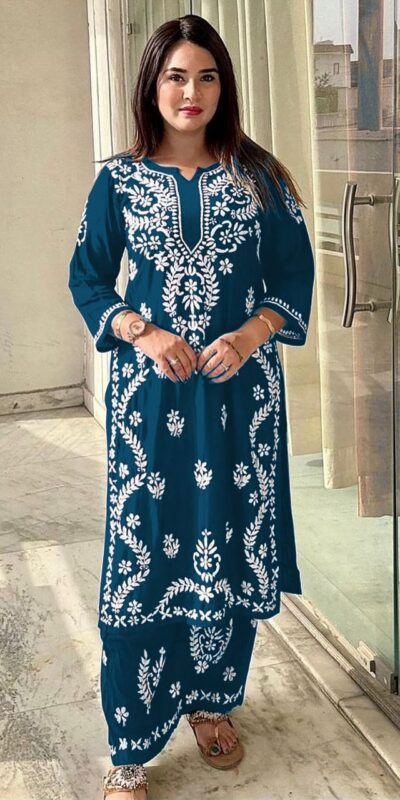 MF 627 Peacock Blue Rayon With Wid Lakhnavi Style Work Kurti Designer Work. Grab it for ₹1449. Delivery 4-6 Working Days. Shop now. | Bollywood Kurti, Creative Kurtis, Designer Kurti, Kurti, Party Wear Kurti, Selfie Kurti