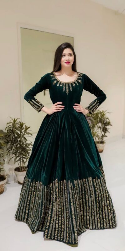 Peacock Blue Viscose Velvet Sequence Work Salwar Suit