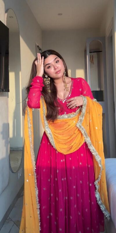 Pink Faux Georgette Embroidery Work Salwar Suit