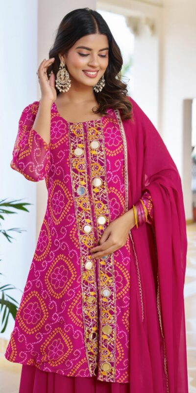 Pink Georgette Badhani Print Embroidery Work Salwar Suit