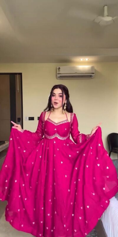 MF 1003 Pink Georgette Gown. Perfect for Wedding, Party, Pongal, Bridal Wear, Anniversary – Affordable Price ₹1799. Delivery 4-6 Working Days. Shop now. | Bollywood Gowns, Creative Gowns, Designer Gowns, Embroidered Gowns, Gowns, Party Wear Gowns