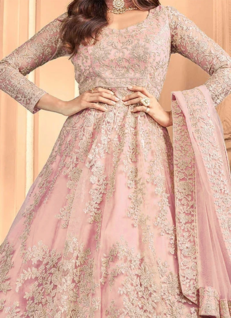 Pink Heavy Net Embroidery Work Salwar Suit - Image 3