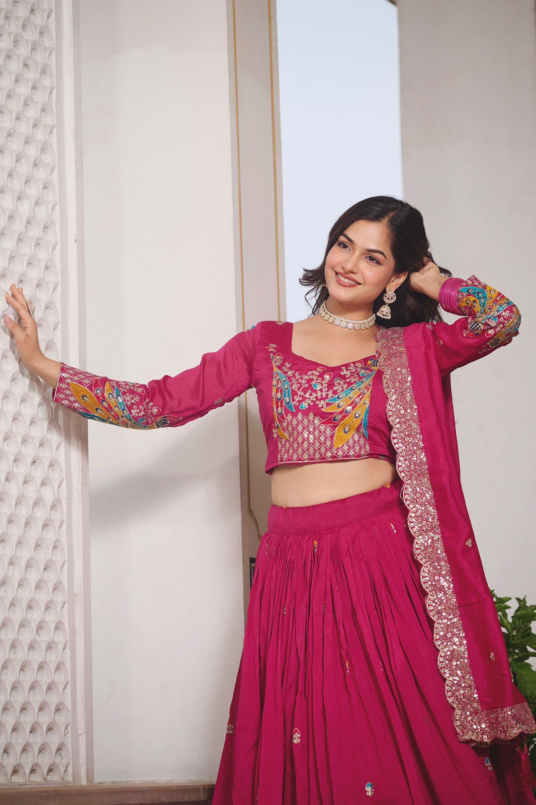 Pink Vichitra Embroidery Work Lehenga Choli - Image 5