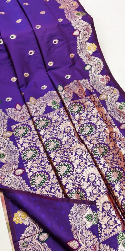 MB 3319 Purple Color Banarasi Lace Work Gold Zari Border Saree . Available at ₹1849 only. Delivery 4-6 Working Days. Shop now. | Creative Sarees, Embroidered Sarees, Bollywood Sarees, Designer Sarees, Ethnic Saree, Modern Digital sarees, Party Wear Sarees, Sarees