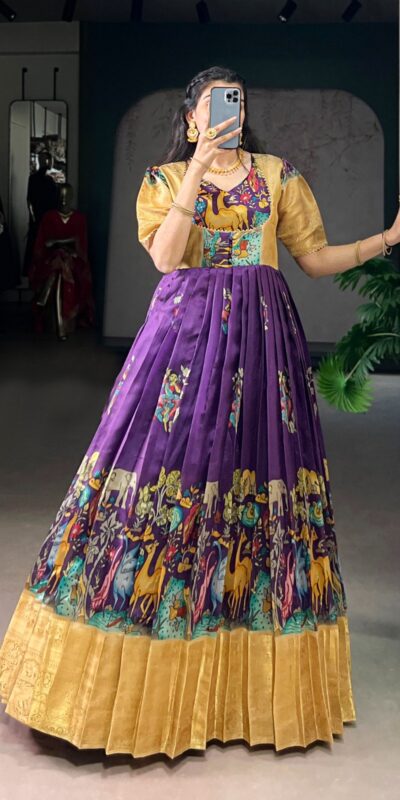 Purple Dola Silk Weaving Work Gown